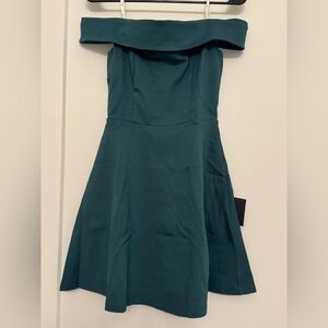 Lulu’s Season of Fun Forest Green Off-the-Shoulder Skater Dress - XS
